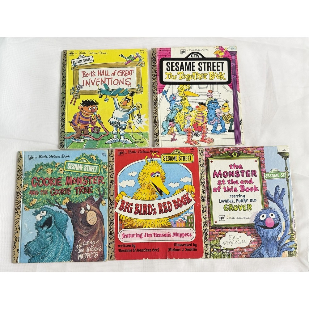 Sesame Street Little Golden Book 5 Vintage Hardcover Lot